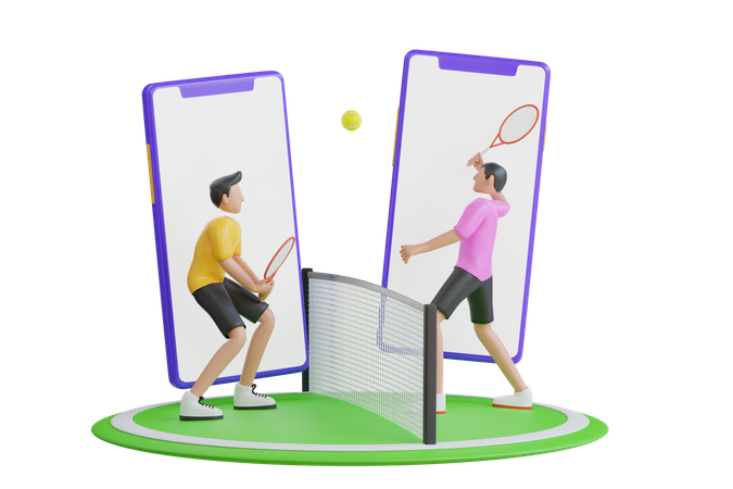 People Playing Tennis Ball Game Online  3D Icon