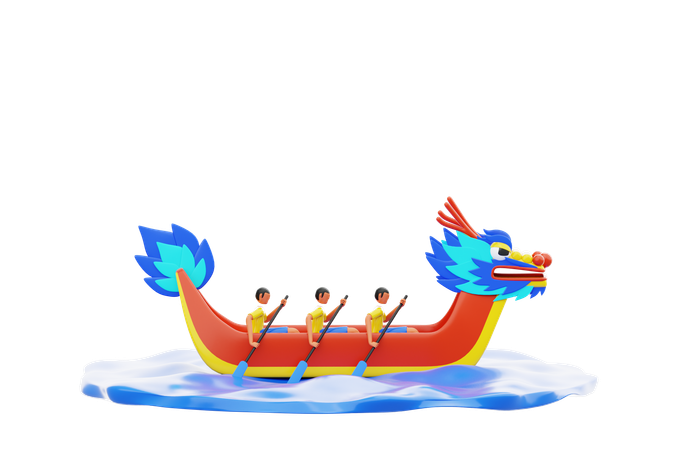 People Riding Dragon Boat On Water  3D Icon