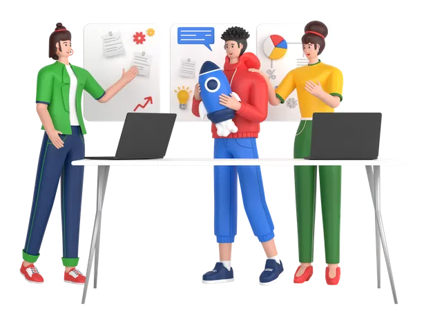 People Starting A Business Project 3D Illustration