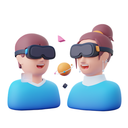 People taking virtual space experience  3D Icon