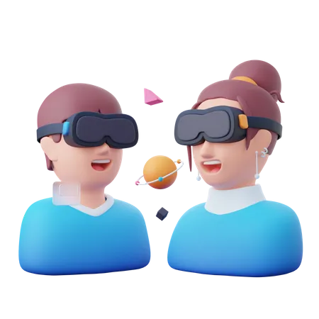 People taking virtual space experience  3D Icon