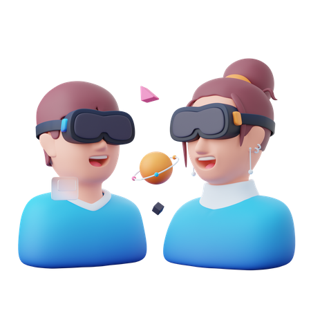 People taking virtual space experience 3D Illustration