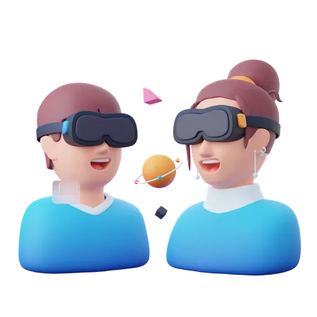 People taking virtual space experience 3D Icon