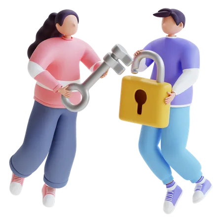 People using security mechanism  3D Illustration