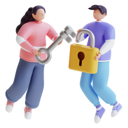 People using security mechanism 3D Illustration