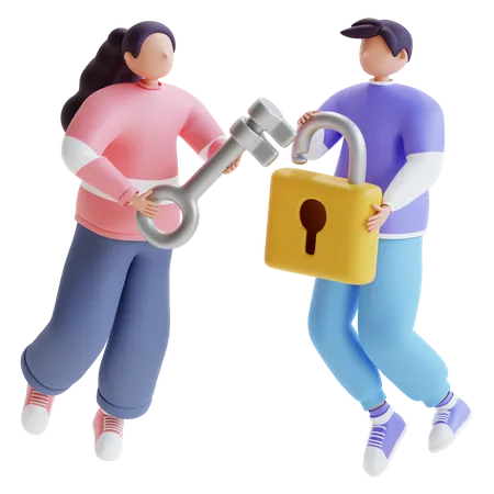 People using security mechanism 3D Illustration