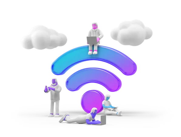 People Using WIFI  3D Illustration