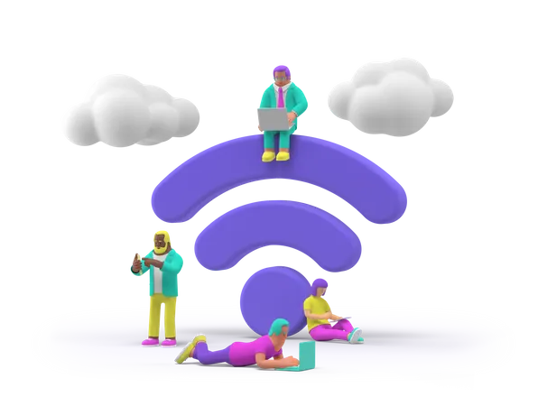 People Using WIFI  3D Illustration