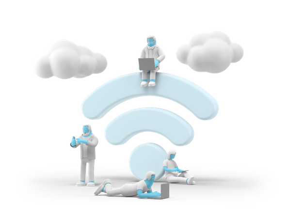 People Using WIFI network  3D Illustration