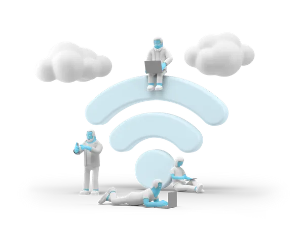 People Using WIFI network  3D Illustration