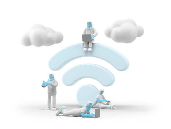 People Using WIFI network 3D Illustration