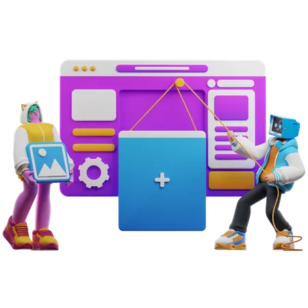 People Working On Website Development  3D Illustration