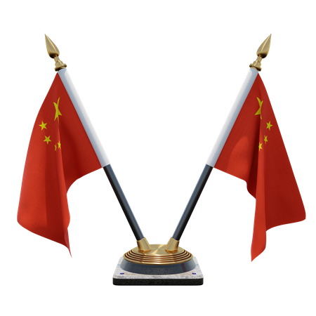 Peoples Republic of China Double Desk Flag Stand  3D Flag