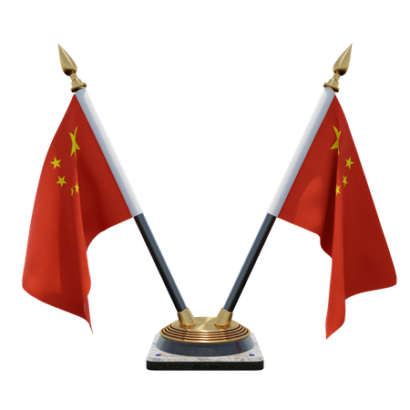 Peoples Republic of China Double Desk Flag Stand 3D Illustration