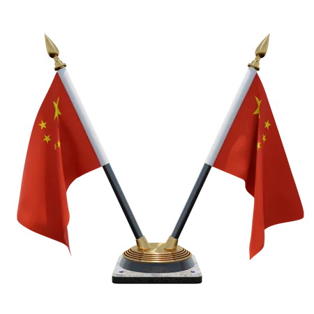 Peoples Republic of China Double (V) Desk Flag Stand  3D Icon