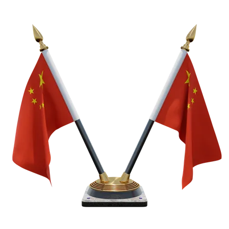 Peoples Republic of China Double (V) Desk Flag Stand 3D Icon