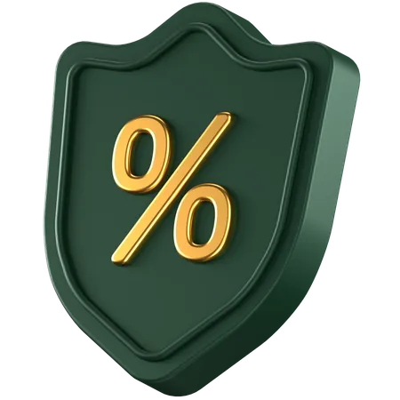 3 D Icon Of A Green Shield With Gold Percent Sign In The Center 3D Icon