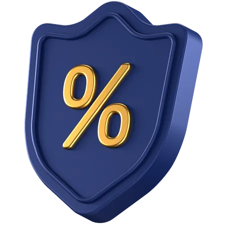 3 D Icon Of A Blue Shield With Gold Percent Sign In The Center 3D Icon