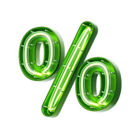 Percent Sign Symbol Shape Neon Text  3D Icon