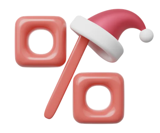 3 D Percent With Santa Claus Red Hat Discount Price Winter Sale Floating Isolated On Transparent Special Discounts Flash Sale Limited Promotion In Christmas Concept Cartoon Icon Smooth 3 D Render 3D Icon