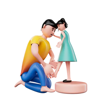 Père aidant sa fille à porter des chaussures  3D Illustration