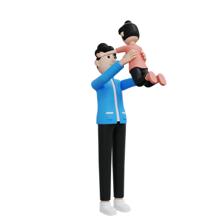 Père appréciant avec sa fille  3D Illustration