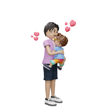 Père embrassant un enfant en bas âge  3D Illustration