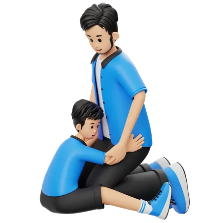 Père et fils s'embrassant  3D Illustration