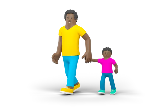 Père marchant avec son fils  3D Illustration
