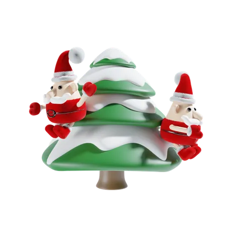 Père Noël avec arbre de Noël  3D Illustration