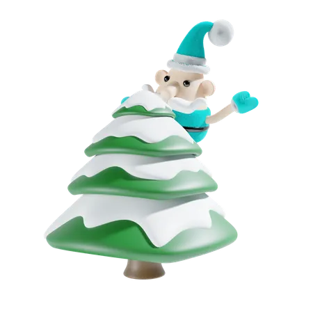 Père Noël avec arbre de Noël  3D Illustration