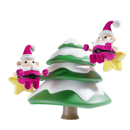 Père Noël avec arbre de Noël  3D Illustration