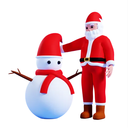 Père Noël avec bonhomme de neige  3D Illustration