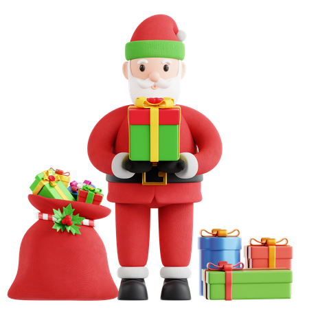 Père noël avec cadeau  3D Icon