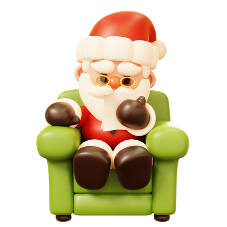 Père Noël avec liste de contrôle assis sur un fauteuil  3D Icon