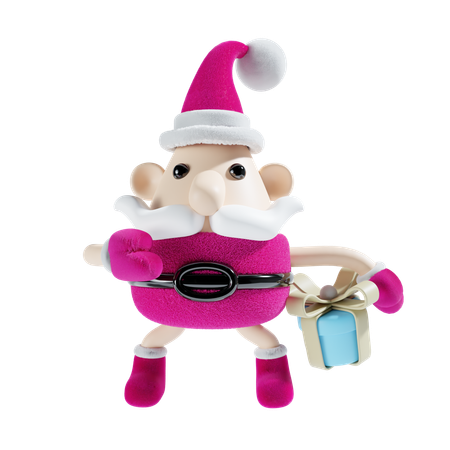 Père Noël avec boîte cadeau  3D Illustration