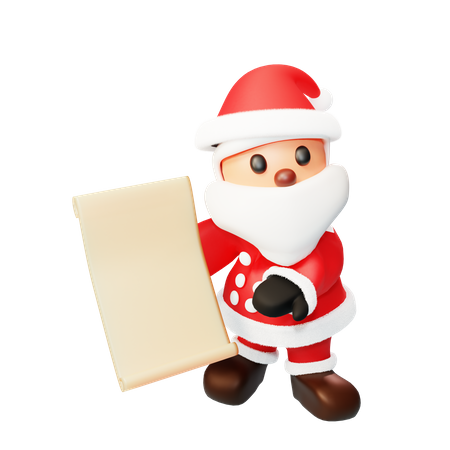 Père Noël avec liste de cadeaux  3D Illustration