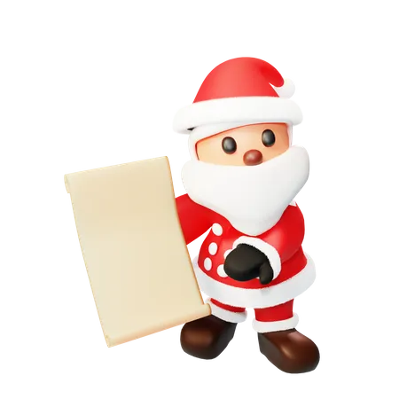 Père Noël avec liste de cadeaux  3D Illustration