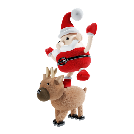 Le père Noël avec des rennes  3D Illustration