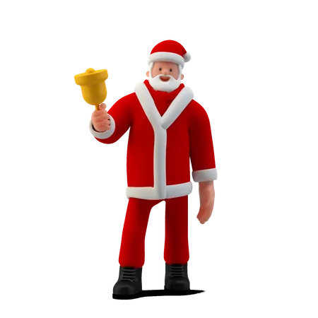 Père Noël debout avec cloche  3D Illustration
