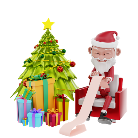 Père Noël et arbre de Noël  3D Illustration