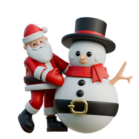 Père Noël embrassant un bonhomme de neige  3D Illustration