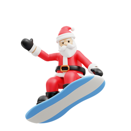 Le Père Noël fait du snowboard  3D Illustration