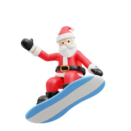 Le Père Noël fait du snowboard  3D Illustration