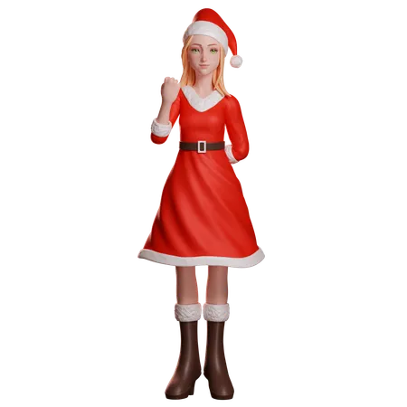 Fille du Père Noël montrant le poing  3D Illustration