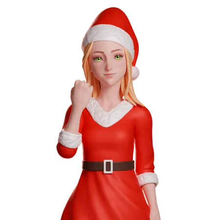 Fille du Père Noël montrant le poing  3D Illustration