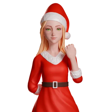 Fille du Père Noël montrant le poing  3D Illustration