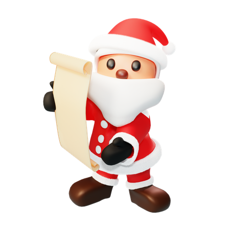 Le Père Noël a lu une liste de cadeaux  3D Illustration