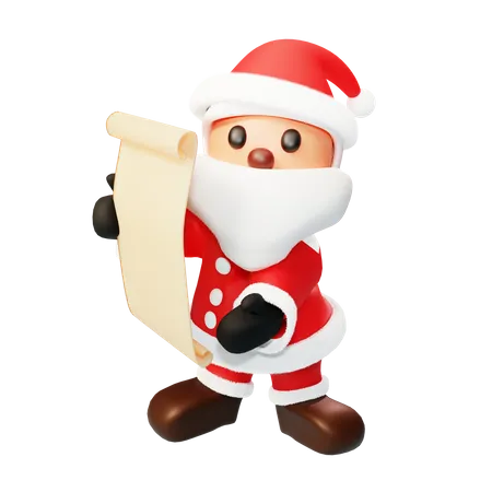 Le Père Noël a lu une liste de cadeaux  3D Illustration