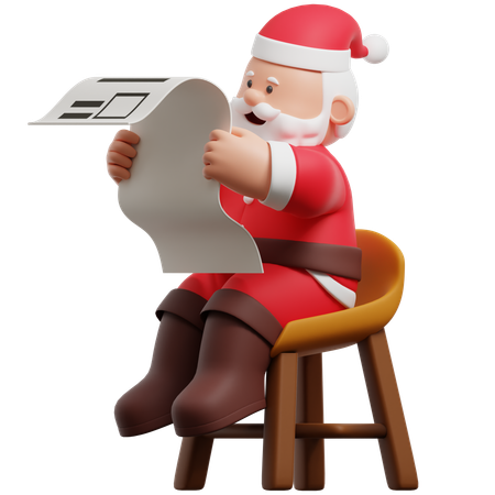 Le Père Noël lit sa liste  3D Illustration